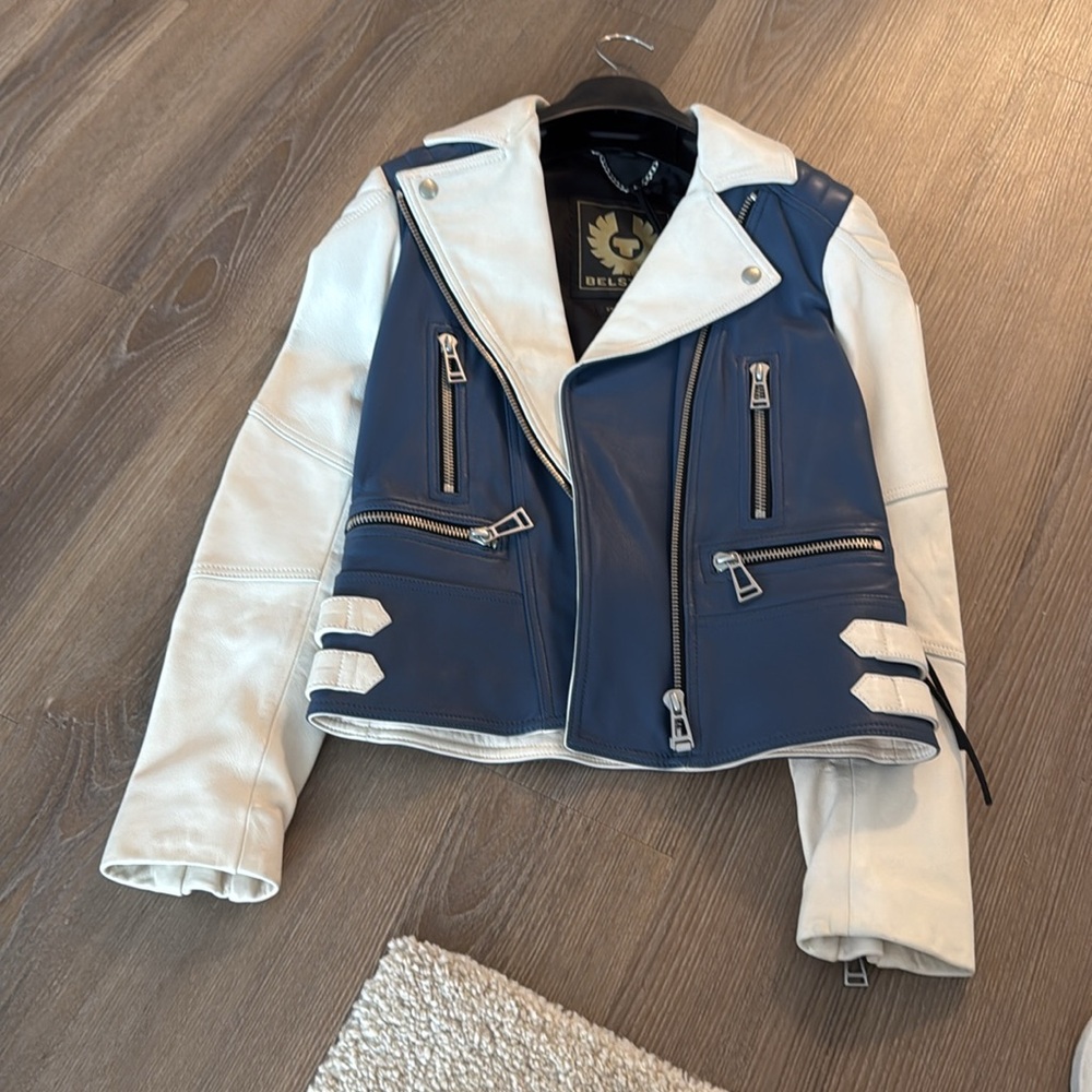 NWT Belstaff devyn bicolor jacket in racing blue/ off white